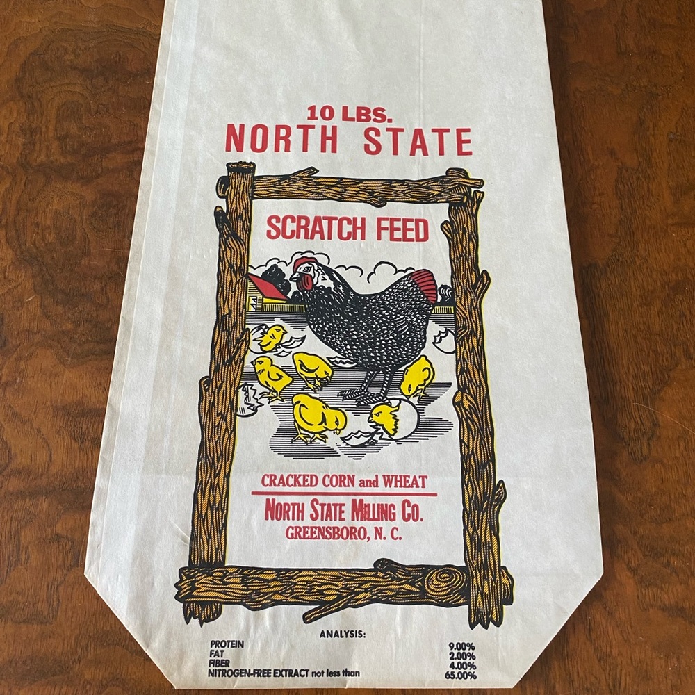 North State Scratch Feed vtg paper sack advertising bag Chicken art Greensboro
